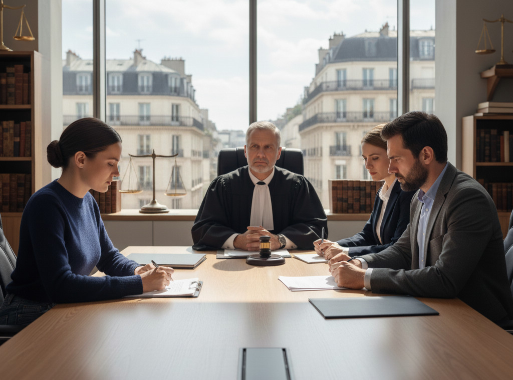 parents divorcent en présence du juge et de l'avocat